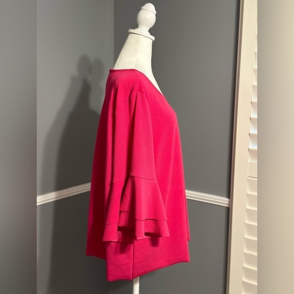 Lane Bryant Hot Pink Blouse Shirt with Ruffle Bell Sleeves Size 22/24 - Picture 4 of 9